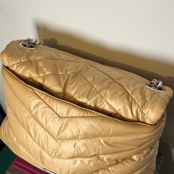 Rebecca Minkoff Edie Nylon Quilted Chain Strap Gold XL Messenger Shoulder Bag - Picture 5 of 16